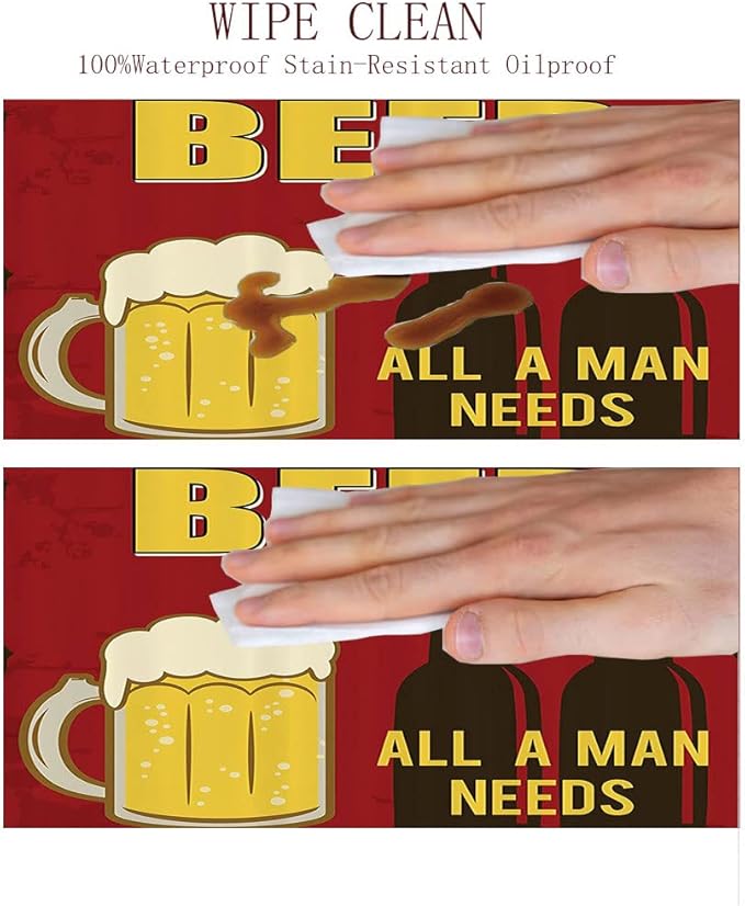 Polyester Tablecloth, Manly Decor Waterproof Oil-Proof PVC Table Cloth, Beer Mug and Two Bottles with Quotes Beer All, Fit Round Tables 56inch Diameter, for Wedding Party Dining Banquet Use