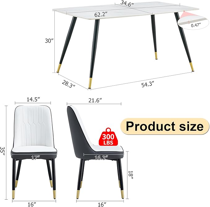 Dining Room Table Set for 6, Dinner Table Set for 6, Sintered Stone Kitchen Table Top and Modern Chairs Set of 6 for Kitchen Dining Room