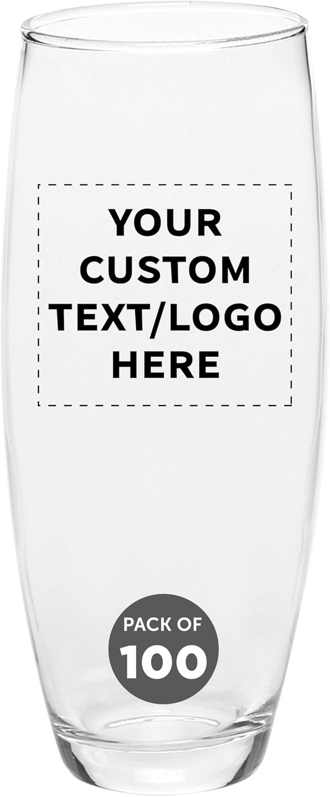 DISCOUNT PROMOS 100 ARC Stemless Champagne Flutes Set, 9 oz. - Customizable Text, Logo - Cachet, Glassware, Cocktails - Clear