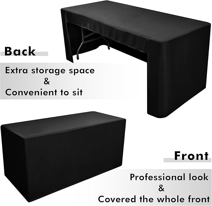 Nasitos 6 Pack Fitted Tablecloths for 6 Foot Tables Black Trade Show Table Covers-Open Back Washable Vendor Table Cloth for Craft Show, Events