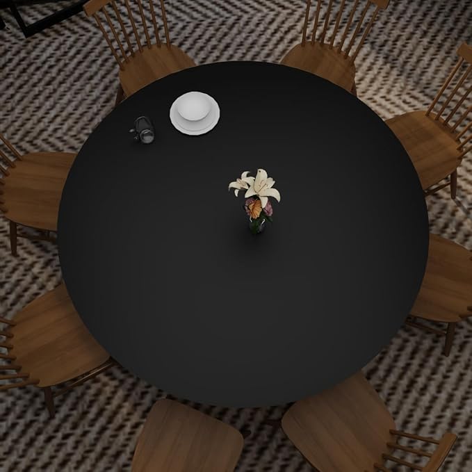 Round Table Pad,1.8mm Thick,Dia.52 Inch,Round Leather Table Cover,Round Table Protector,Round Dining Table Protector,Round Table Top Protector.(Dia.52,Black+Black)