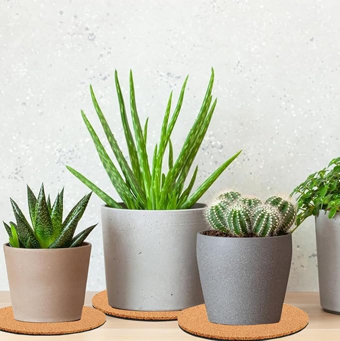 3 Pieces Cork Plant Coasters, 10 Inch Cork Plant Mats, Cork Coaster for Planters, Large Plant Coasters for House Plants Indoors (Nude & Black)