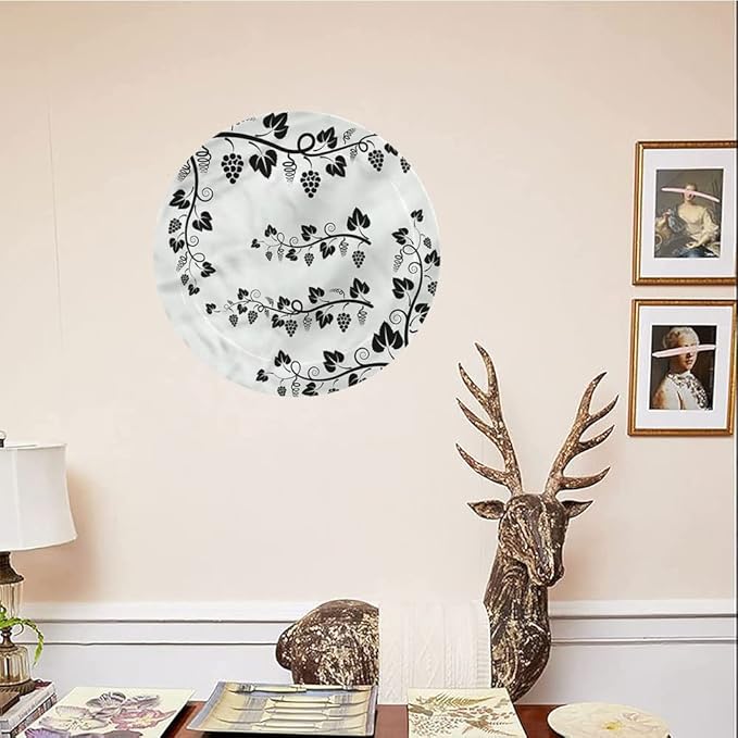 Decorative Plates, Vine Print Ornament, Grapes with Twigs Swirl Botany, 8 Inch, 1 Plate with 1 Display Stand, Multicolor