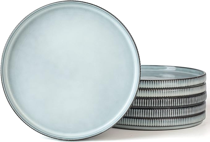 famiware Star Dinner Plates for 6, 10 inches Plate Set, Scratch Resistant, Stoneware Dinnerware, Kitchen Modern Rustic Serving Dishes, Smoky Blue