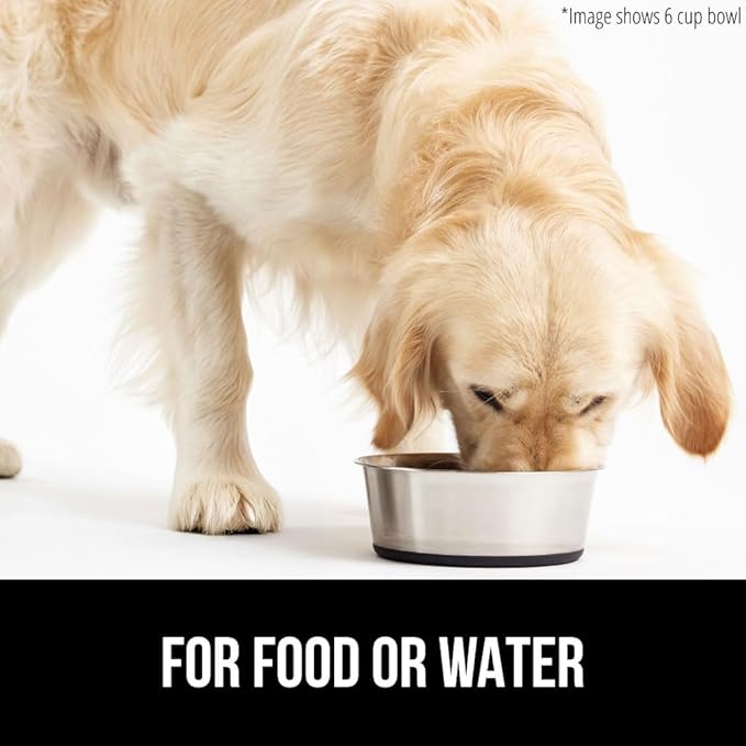 GORILLA GRIP Set of 2 Dog Bowls, Holds 6 Cups (48 fl oz), Heavy Duty Metal Food and Water Bowl for Feeding Dogs and Cats, Dishwasher Safe, Rust Resistant Stainless Steel, BPA Free Rubber Base, Black