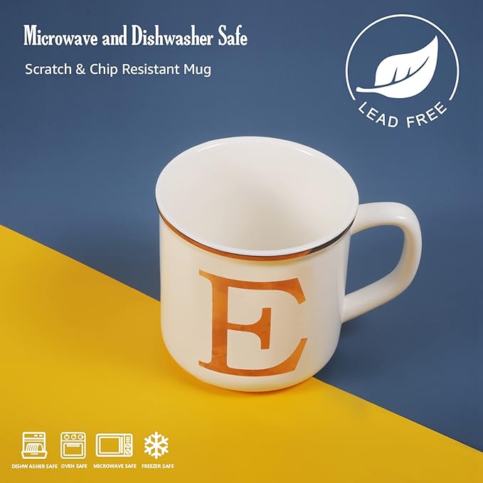 Miicol Ceramic Coffee Mug 16 oz, Monogram Coffee Cup, Golden Initial Tea Mug, Personalized Tea Cup, Unique Gift, Large Mug for Home, Office, Letter E