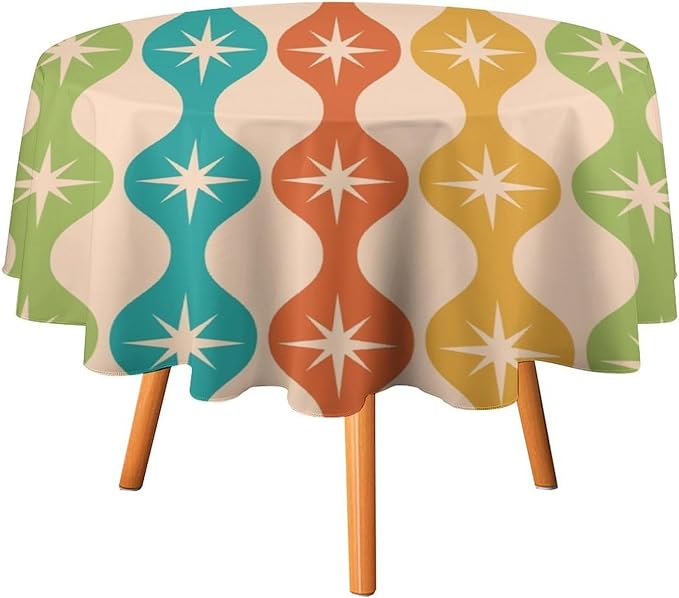 Mid Century Modern Round Tablecloth, Vintage Abstract Colorful Geometric Tablecloth for Home Party Dining Room Kitchen Decor 50Inch(127cm)
