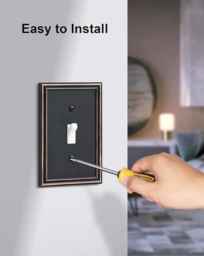 6-Pack Single Toggle Light Switch Cover Plate, Durable Solid Zinc Alloy Decorative Switch Plate Covers, Aged Bronze 1 Gang Wall Plate, Corrosion Resistant