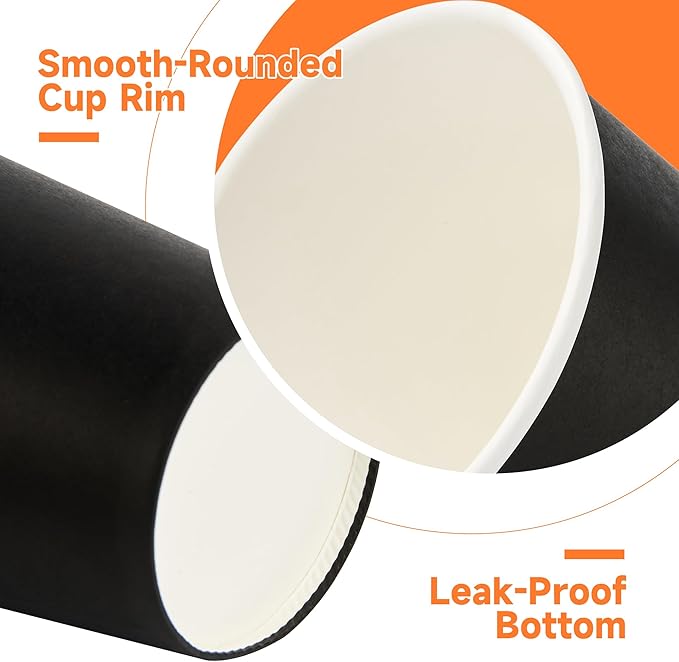 100 Pack 16 oz Disposable Coffee Cups with Lids and Sleeves, Sturdy Paper Cups for Hot/Cold Drinks, Leak-Proof To Go Coffee Cups with Lids for Home, Café, Events, Office, Black