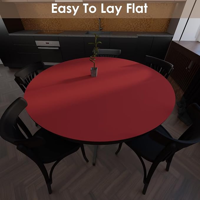 Round Table Pad, 1.8mm Thick, Dia.42 Inch, Leather Table Cover, Dining Table Protector, Table Top Protector (Black+Wine Red)