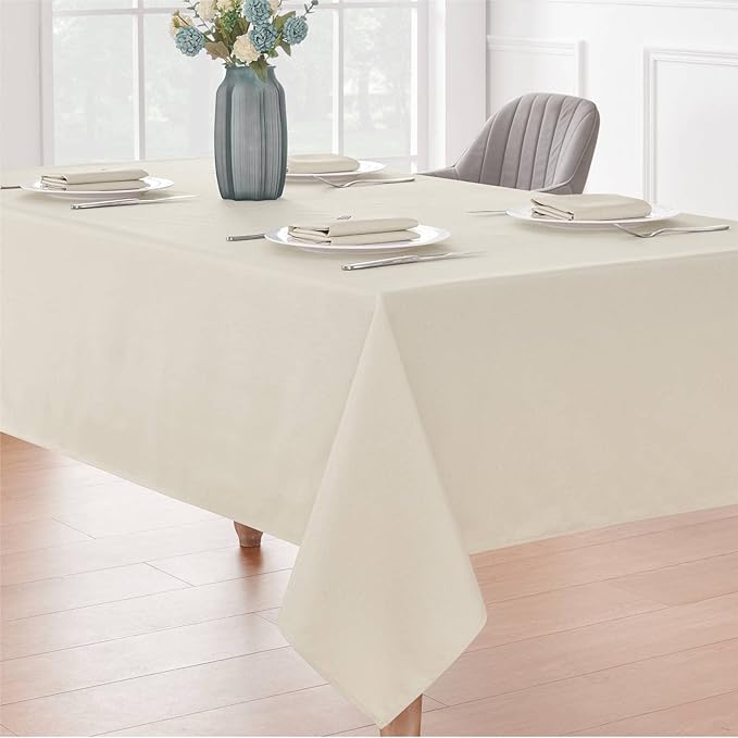 Rectangle 4 Feet Tablecloth 60x84 inch Linen Textured Table Cloth Stain and Wrinkle Resistant Washable Polyester, Decorative Table Cover Waterproof for Dining, Buffet and Camping, Beige