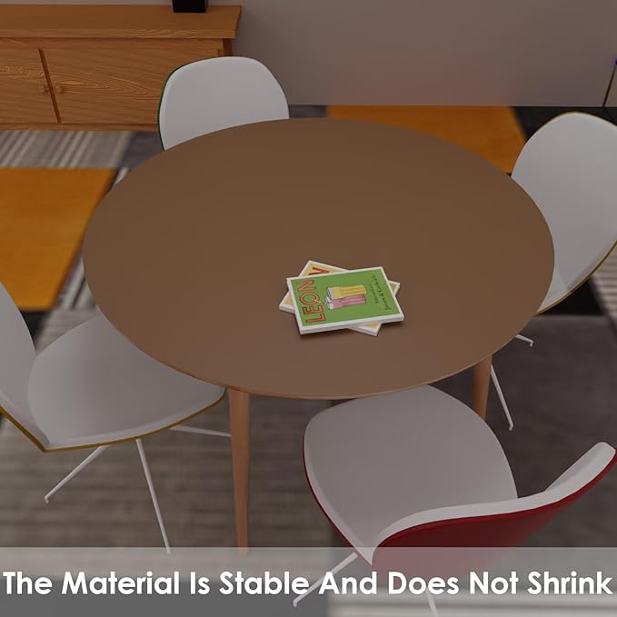 Round Table Pad, 1.8mm Thick, Dia.40 Inch, Leather Table Cover, Dining Table Protector, Mud Color + Champagne Gold