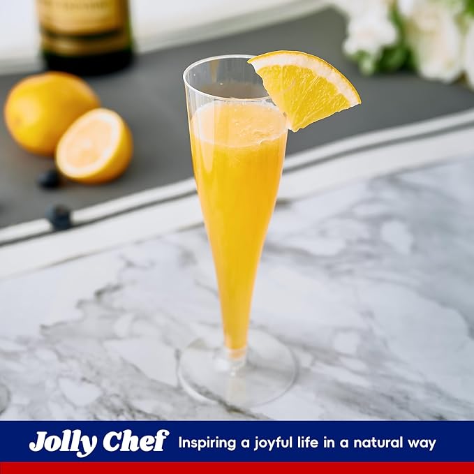 JOLLY CHEF 50 Pack Plastic Champagne Flutes Disposable 4.5 oz Clear Plastic Champagne Glasses Suitable for Wedding, Thanksgiving Day, Christmas