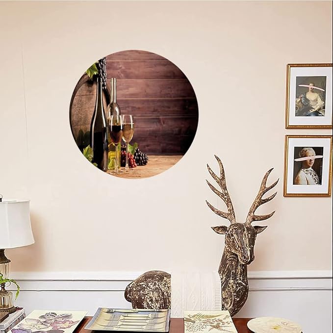 Ceramic Display Plate, Wine Ceramic Hanging Decorative Plate, Still Life of Wine with Wooden Keg Rustic, 6 Inch, Living Room Kitchen Decoration Household, Brown Green Light Brown