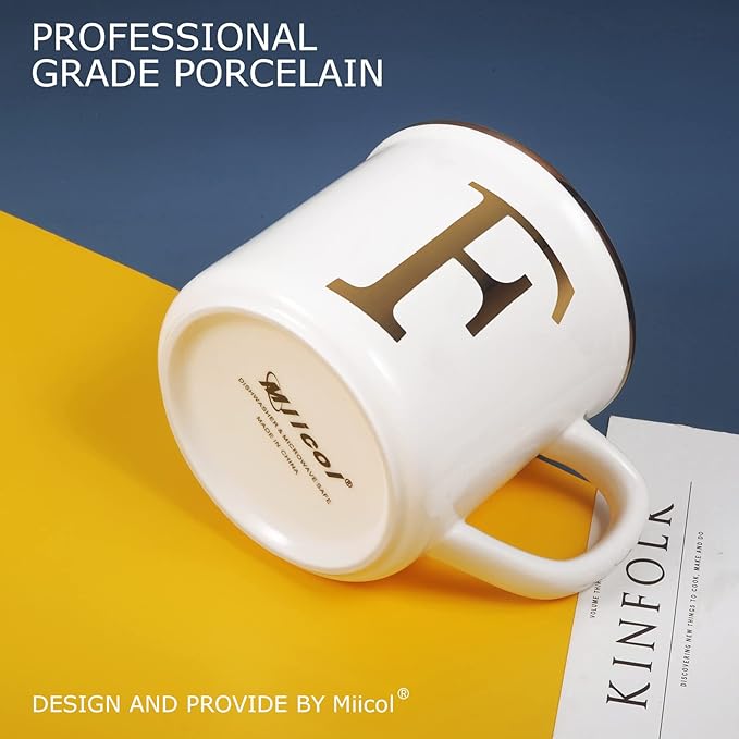 Miicol Ceramic Coffee Mug 16 oz, Monogram Coffee Cup, Golden Initial Tea Mug, Personalized Tea Cup, Unique Gift, Large Mug for Home, Office, Letter F