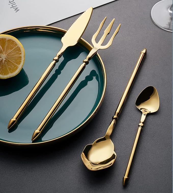 Gold Silverware Set for 10 Durable 18/10 Stainless Steel Flatware Set Creative Styles 40 Piece Modern Cutlery Tableware Utensils Set for Home Kitchen Wedding Restaurant Knives forks and Spoons