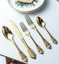 Gold Silverware Set for 12 Premium 18/10 Stainless Steel Flatware Set Palace Style 60 Piece Cutlery Tableware Utensils Embossed Decorative Handle Knives Forks and Spoons for Home Christmas Wedding