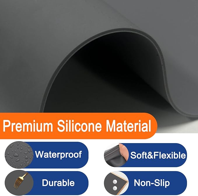 Extra Large Silicone Mat, 78.7''x23.6''(200cmx60cm) Heat Resistant Mats for Countertop, Waterproof Countertop Protector, Cuttable Kitchen Countertop Mat, Silicone Mat for Kitchen Island, Light Gray