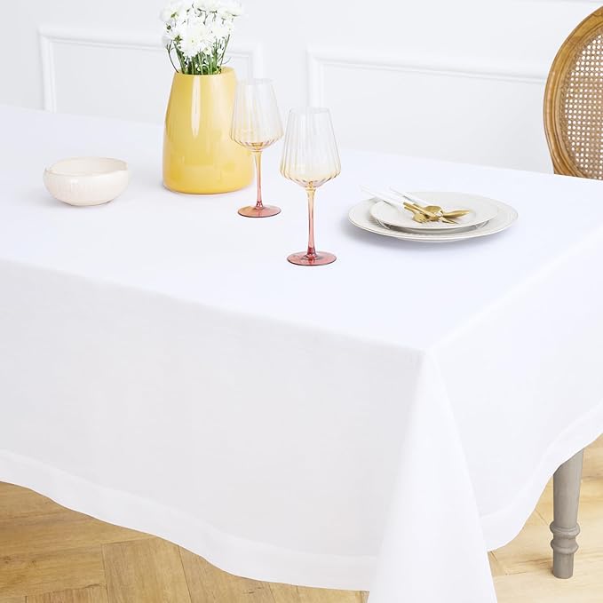 Solino Home White Linen Tablecloth 60 x 156 Inch - 100% Pure Linen Table Cloth for Rectangle Tables - Fete, Machine Washable Tablecloth for Valentines, Spring, Easter