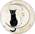 Polyester Tablecloth, Moon Waterproof Oil-Proof PVC Table Cloth, Black Cat Sitting on White Crescent Moon, Fit Round Tables 56inch Diameter, for Holiday Dining Table/Dinner/Party, Sand Brown Black