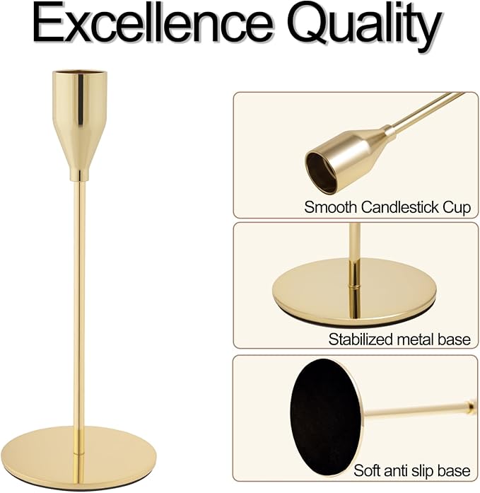 Taper Candle Holders,Tall Metal Candlestick Holders,Gold,Set of 54,Three Heights,Candle Stick Holder for Wedding Centerpiece Decoration,Dinning,Festival,Party or Home Decor