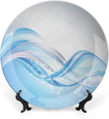 Ceramic Plates, Abstract Decorative Ceramic Plates, Modern Wavy Ocean Surfer Summertime Themed, 8 Inch, for Dining, Parties, Wedding, Pale Blue and White