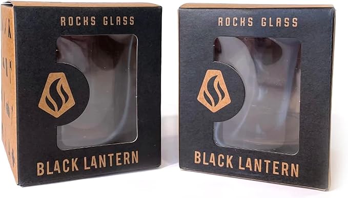 Black Lantern Whiskey Glasses Set of 2 – Elk Above Treeline Design 11oz Old Fashioned Glasses with Gift Box