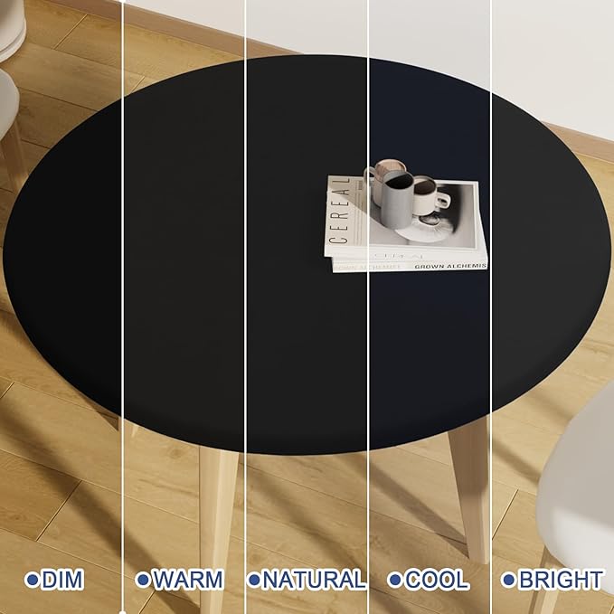 Round Spandex Tablecloth, Elastic Fitted Waterproof Tablecloths for 25"-30" Tables, Stretch Washable Picnic Table Cover for Camping, Dining, Indoor and Outdoor, Black