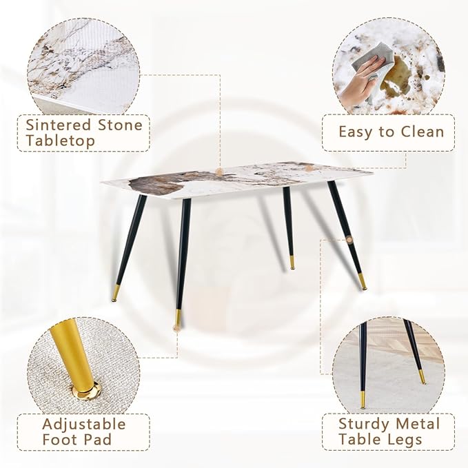 7 Piece Dining Table Set, Dinner Table Set for 6, Sintered Stone Kitchen Table Top and Modern Chairs Set of 6 for Kitchen Dining Room
