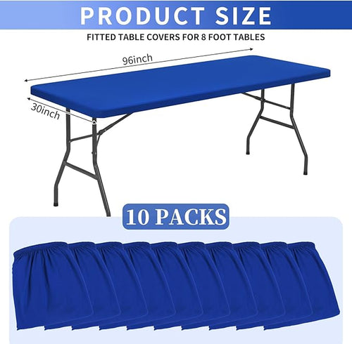 10 Pack Stretch Fabric Table Top Cap Cover, fits 8' Tables, Spandex Table Covers Washable Elastic Rectangle Tablecloth Protector for Indoor Outdoor Party Picnic Wedding, Royal Blue, 30" W x 96" L