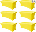 Fitted Stretch Table Cover for 6 Foot Rectangle Tables-6 Pack Yellow Spandex Tablecloth-Elastic Folding Tablecloths for Party, Vendor Booth Display, Banquet Buffet Event, Craft Trade Show