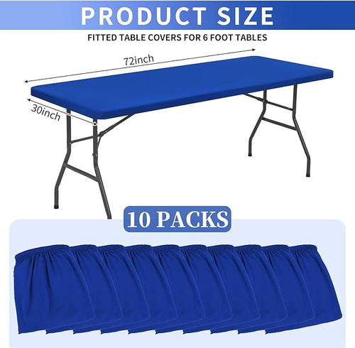 10 Pack Stretch Fabric Table Top Cap Cover, fits 6' Tables, Spandex Table Covers Washable Elastic Rectangle Tablecloth Protector for Indoor Outdoor Party Picnic Wedding, Royal Blue, 30" W x 72" L