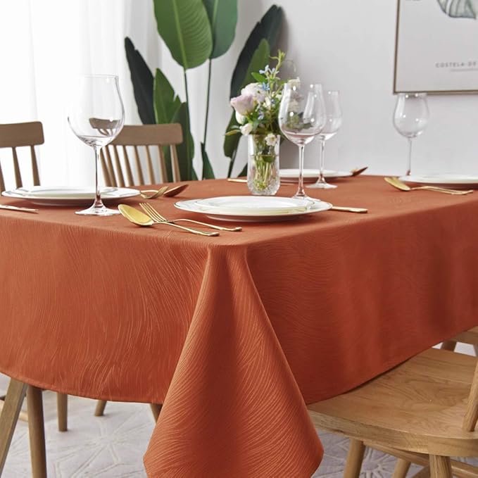 maxmill Jacquard Tablecloth Swirl Design Spillproof Wrinkle Free Heavy Weight Table Cloth Halloween Decorative Fabric Tabletop for Fall Harvest Thanksgiving Dinner, Rectangular 60 x 104 Inch Rust