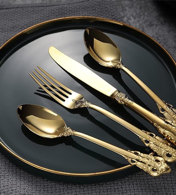Silverware Set for 6 Durable 18/10 Stainless Steel Flatware Set Palace Style Modern Cutlery Utensils Set 24 Piece Include Knives Forks and Spoons Tableware Set for Home Kitchen Restaurant