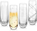 Joeyan Etched Champagne Flutes Glasses Cups,Handmade Mouth Blown Aesthetics Glassware Art Decoration,Home Bar Essentials,Gifts for Wedding Anniversary Daily Use,Set of 4,9.8 oz,Dishwasher Safe