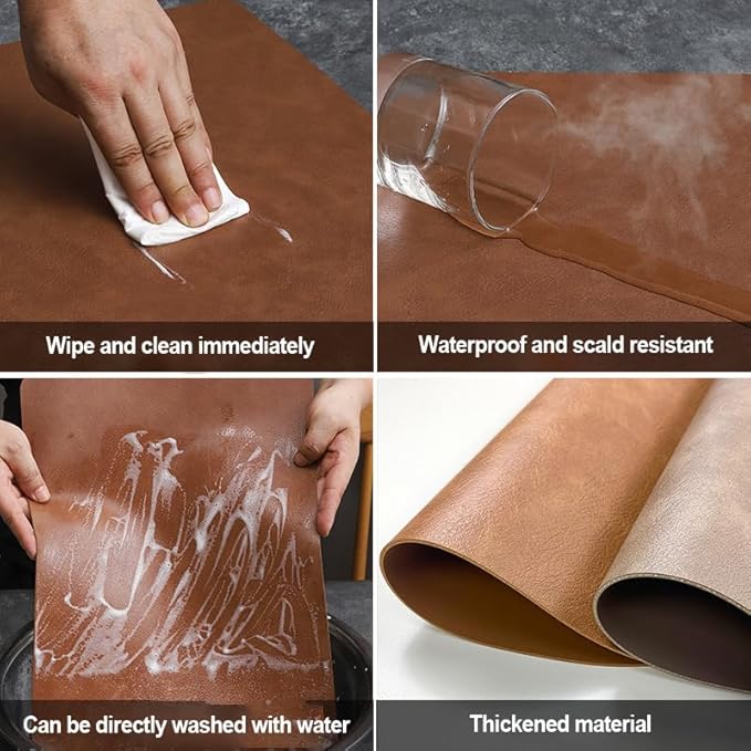 Leather Round Table Washable Placemats, Thick Faux Leather Heat Resistant Wedge Table Placemat, Waterproof Non-Slip Easy to Clean Place mat for Kitchen Coffee Dining Room Table Set of 15