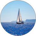 Small Round Tablecloth, Ocean Washable Polyester Table Cloth for, Blue Mediterranean Sailboat Sailing in Round Tables 32inch Diameter, for Holiday Dining Table/Dinner/Party, Blue