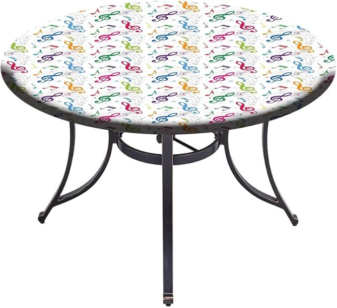 Polyester Tablecloth, Music Decor Waterproof Oil-Proof PVC Table Cloth, Notes on Circle Shape Geometric Background Carnival, Holiday Party Home Kitchen Dining Table Decoration