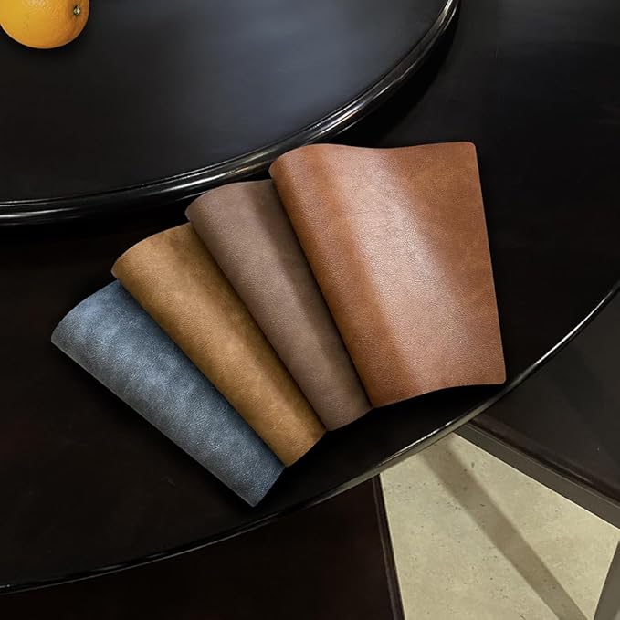 Leather Round Table Washable Placemats, Thick Faux Leather Heat Resistant Wedge Table Placemat, Waterproof Non-Slip Easy to Clean Place mat for Kitchen Coffee Dining Room Table Set of 13
