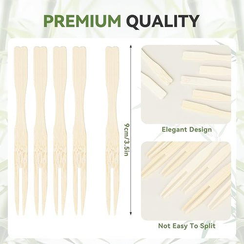100PCS Cocktail Picks, Fancy Forks for Appetizers, Decorative Skewers for Appetizers Drinks Party Fruit, 3.5 Inch Long Wooden Bamboo Food Forks Charcuterie Boards Accessories