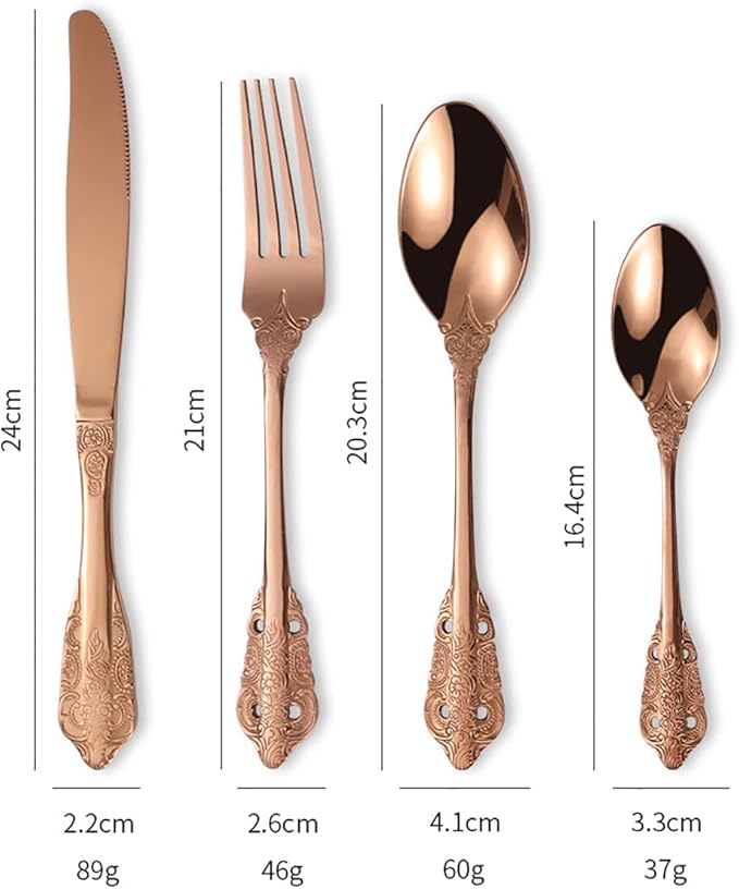 Vintage Gold Silverware Flatware Set for 12, European Classic Style 48 Pieces Stainless Steel Tableware Cutlery Set,Fine Kitchen Utensils for Wedding Restaurant Hotel Christmas