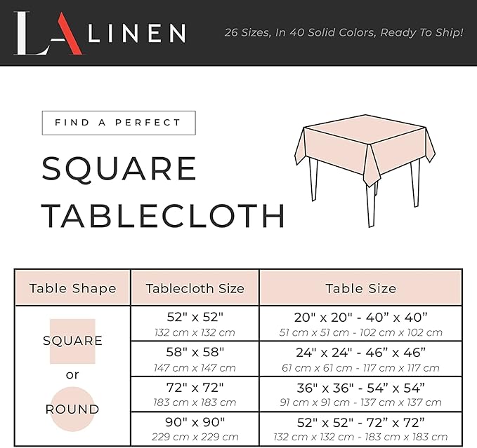 LA Linen Polyester Poplin Washable Square Tablecloth, Stain and Wrinkle Resistant Table Cover 72x72, Fabric Table Cloth for Dinning, Kitchen, Party, Holiday 72 by 72-Inch, Burgundy