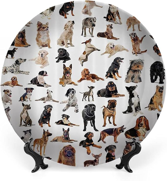 Ceramic Display Plate, Dog Lover Ceramic Hanging Decorative Plate, Austratlian Shepherd Pet Italian Mastiff, 8 Inch, Household Custom Ceramic Plate, Brown Black