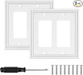 White Modern Decorative Wall Plate Light Switch Cover Decorator Outlet Covers Rocker Switch Plates Bamboo Fiber Material Wall Plates for Kitchen Bathroom (2 Gang Double Decorator-2 Pack)