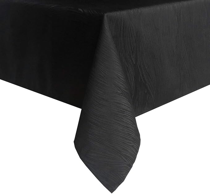 maxmill Jacquard Table Cloth Waving Pattern Water Proof Wrinkle Free Heavy Weight Soft Tablecloth Decorative Fabric Table Cover for Outdoor and Indoor Use Rectangular 60 x 104 Inch Black