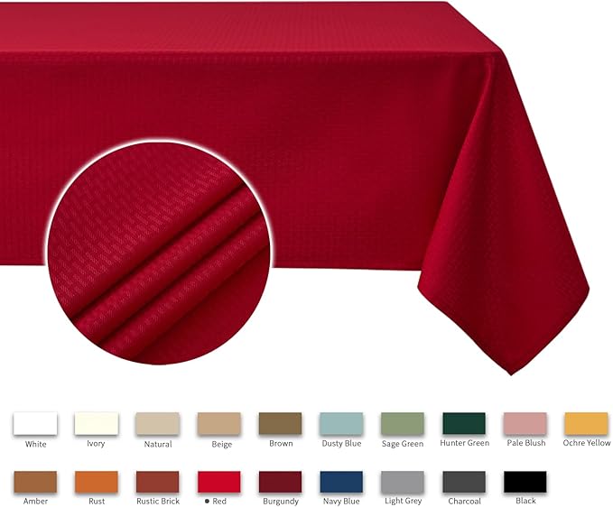 maxmill Square Tablecloth Water Resistance Antiwrinkle Spill Proof Weaved Texture Pattern Table Cloth, Christmas Decorative Fabric Table Cover for Parties, Holiday Dinner, 70 x 70 Inch, Red