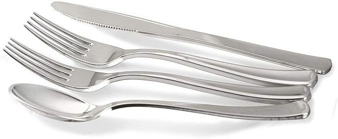 " OCCASIONS " 640pcs set (80 Guests)-Extra Heavyweight Vintage Wedding Disposable/Reusable Plastic Plates 80 x 11'' + 80 x 8.25''+Silverware+Cups+Napkins (Chateau Collection Light Gray)