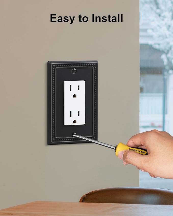 4-Pack Decorator Outlet Cover Plate, Pearls Decorative Switch Plates and Outlet Covers, Black Metal Wall Plates for Electrical Outlets, Receptacle, GFCI Outlet, Dimmer Switch
