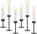 Hewory Black Taper Candle Holders: Candlestick Holders Set of 6 Hurricane Glass Tall Candle Holder for Candlesticks Candle Sticks Holder Decor for Table Centerpiece Wedding Party Christmas Decorations