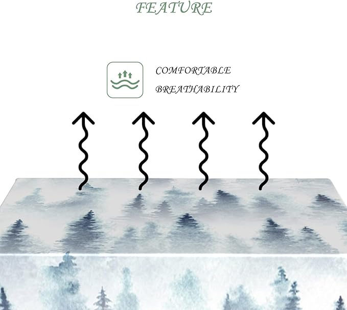 60x102 Inch Nordic Winter Nature Rectangle Tablecloth Misty Foggy Pine Trees Forest Table Cloth Waterproof Stain Resistant Table Cover for Kitchen Dining Picnic Home Holiday Christmas Party